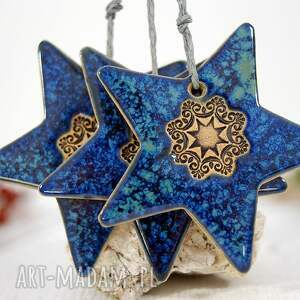 handmade pomysł na upominek świąteczny komplet - 3 ceramiczne gwiazdki choinkowe