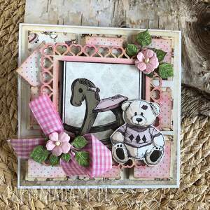 Kartka na chrzest lub narodziny dziewczynki - Vintage Baby 3D