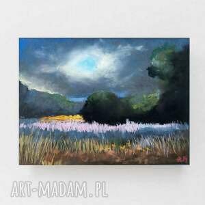 nocą - praca formatu 18/24 cm, pejzaż, rysunek, pastele