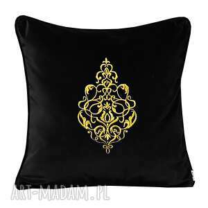 handmade poduszki poduszka aksamit czerń złoty haft 45x45cm