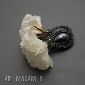 unikalny, klipsy sutasz z kwiatkiem, sznurek, eleganckie, wyjściowe