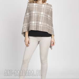 handmade swetry dzianinowa narzutka/poncho, swe171 beż/mocca mkm