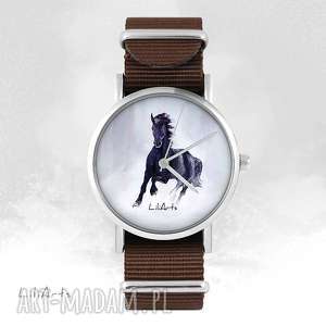 handmade zegarki zegarek - czarny koń - brązowy, nato