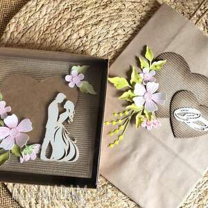 scrapbooking kartki 265,kartka na ślub w eco z parą młodą torebką, komplet