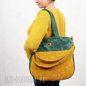 Prezent Duża torba na ramię handmade butelkowa zieleń\ musztarda