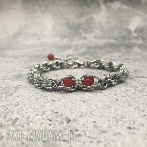 chainmaille pomarańczowy, bransoletka agat