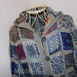 handmade swetry płaszcz, sweter robiony na szydełku od kwadratu do kwadratu