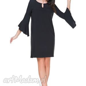 sukienka szyfonowa t173, czarna, falbanka elegancka, kobieca