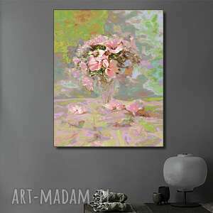 obraz do salonu, jadalni kwiaty w szklance 70 x 90, pastelowy na ścianę
