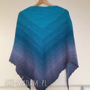 Ciepła chusta merino ombre - turkusowo granatowa