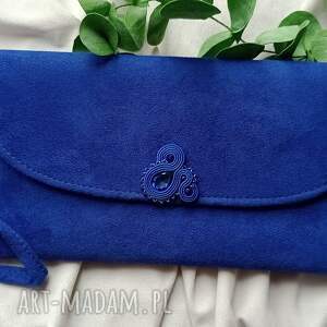 ręcznie robione niebieska kobaltowa chabrowa royal blue kopertówka torebka kryształowa