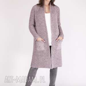 handmade swetry długi sweter z kieszeniami, pa003 róż mkm