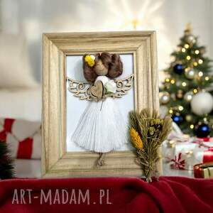 aniołek w ramce makrama, dekoracje, upominek, prezent