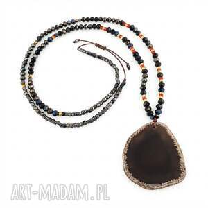 Naszyjnik boho z agatem i czerwonym koralem handmade