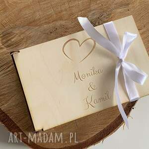pudełko na pieniądze ślub, motyw serce, drewniane