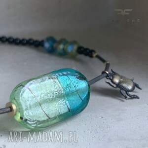 Naszyjnik Scarab dzu, z onyksem, mosiężny skarabeusz