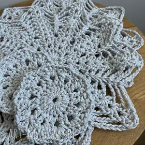 zestaw podkładek ze sznurka bawełnianego - 2 duże małe, biało-srebrne, prezent