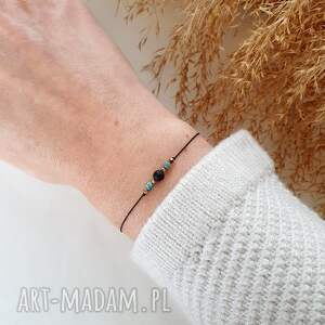 bransoletka z onyksem i turkusem, biżuteria handmade nitce