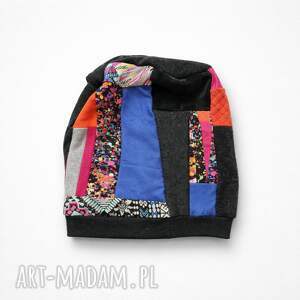 czapka patchworkowa smerfetka na podszewce świetna codzienne noszenie