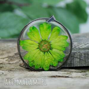 naszyjnik z zieloną margerytką z55 kwiatowa biżuteria unikat, żywica
