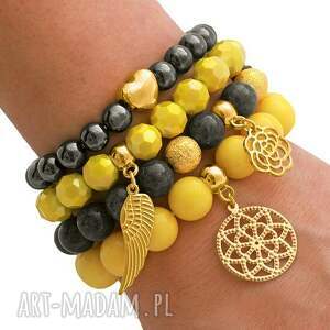 ręczne wykonanie yellow & grey set with pendants & beads