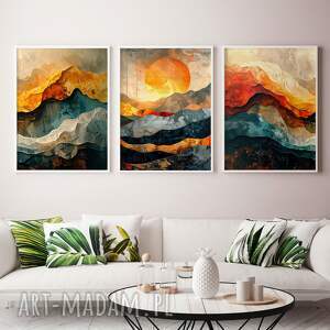 zestaw plakatów 3x 30x40 cm tryptyk abstrakcyjne pejzaże set250, plakaty