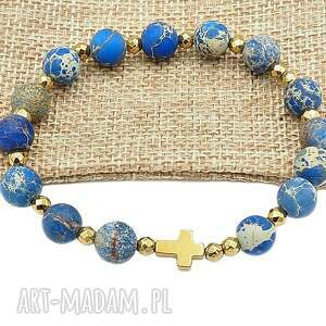 bransoletka różaniec na rękę jaspis cesarski granatowy kamienie naturalne