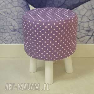 pufa fioletowe grochy - białe nogi 36 cm, taboret, stołek siedzisko