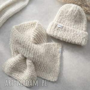 Wełniany zestaw czapka szalik Boucle alpaka wełna handmade ręcznie