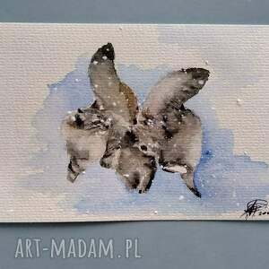 bawiące się koty akwarela, zwierzęta, malarstwo akwarelowe