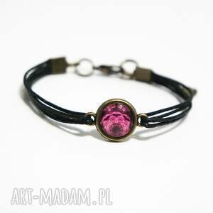 handmade bransoletka - różowa koronka - czarna