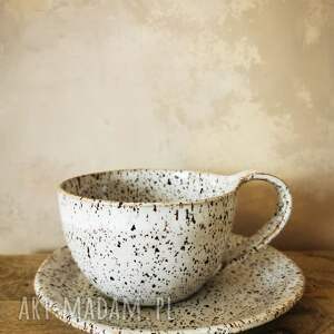 ręcznie zrobione ceramika filiżanka na cappuccino z podstawką stracciatella