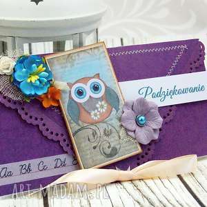 scrapbooking kartki kartka kopertówka - podziękowanie w fioletach, nauczyciela