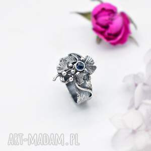 Srebrny z ginko, miłorząb pierścionek