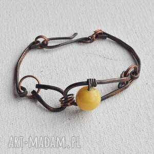 bransoletka z kutej oksydowanej miedzi i bursztynu /3/, biżuteira bursztynem