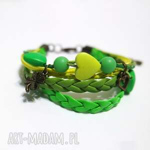 Bransoletka z neonowymi sercami i rzemieni - handmade