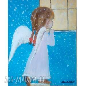 aniołek, obraz ręcznie malowany chrzest, komunia
