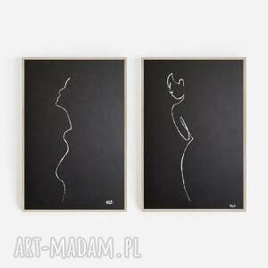 minimalizm - dwie prace wykonane białym tuszem, abstrakcja, papier