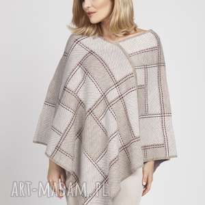 swetry lekkie poncho, swe174 ecru/ mocca / bordo mkm, modne, szare wzór