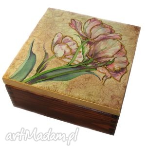 handmade pudełka różowe tulipany - herbaciarka, pudełko