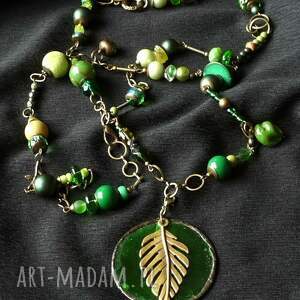 naszyjnik boho na zielono z liściem monstery 3w1 prezent handmade lux, jedyny