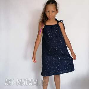 hand-made sukienka letnia dla dziewczynki muślinowa granatowa