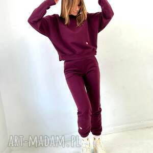 ubrania sempre tu / burgundowy komplet dresowy, ocieplane dresy
