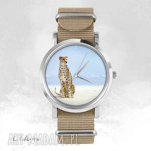 zegarki zegarek, bransoletka - gepard beżowy, nato, grafika, upominek