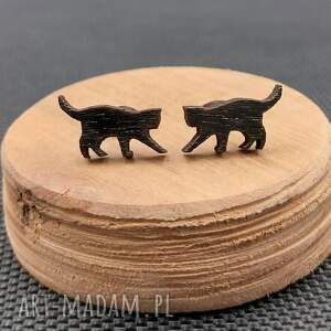 kolczyki drewniane koty czarne