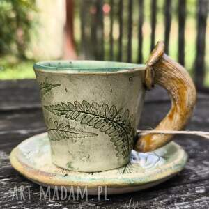 Filiżanka do espresso 70 ml z paprocią i rydzem - ceramika handmade