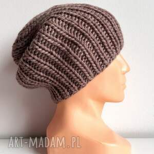 Ręcznie robiona czapka damska JANKA 100% Wełna owcza 48 Nugat