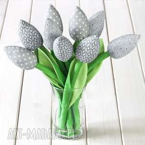 handmade dekoracje urodzinowe tulipany szary bawełniany bukiet