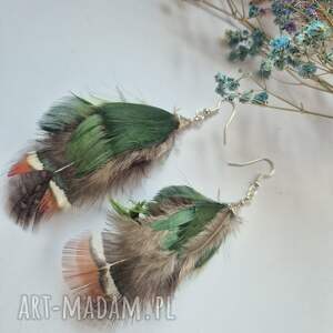 kolczyki zielone pióra eleganckie delikatne zwracające uwagę box x1