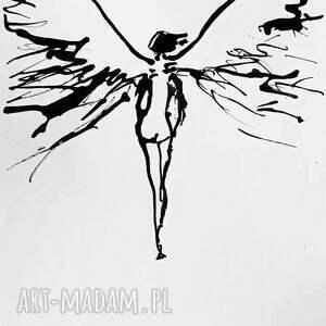 spotkanie z aniołem 2 grafika czarnym tuszem artystki adriany laube, anioł a4